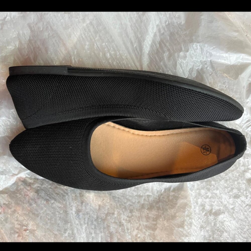 "Black Mesh Knit Pointed Toe Ballet Flats Breathable Size 8.5"